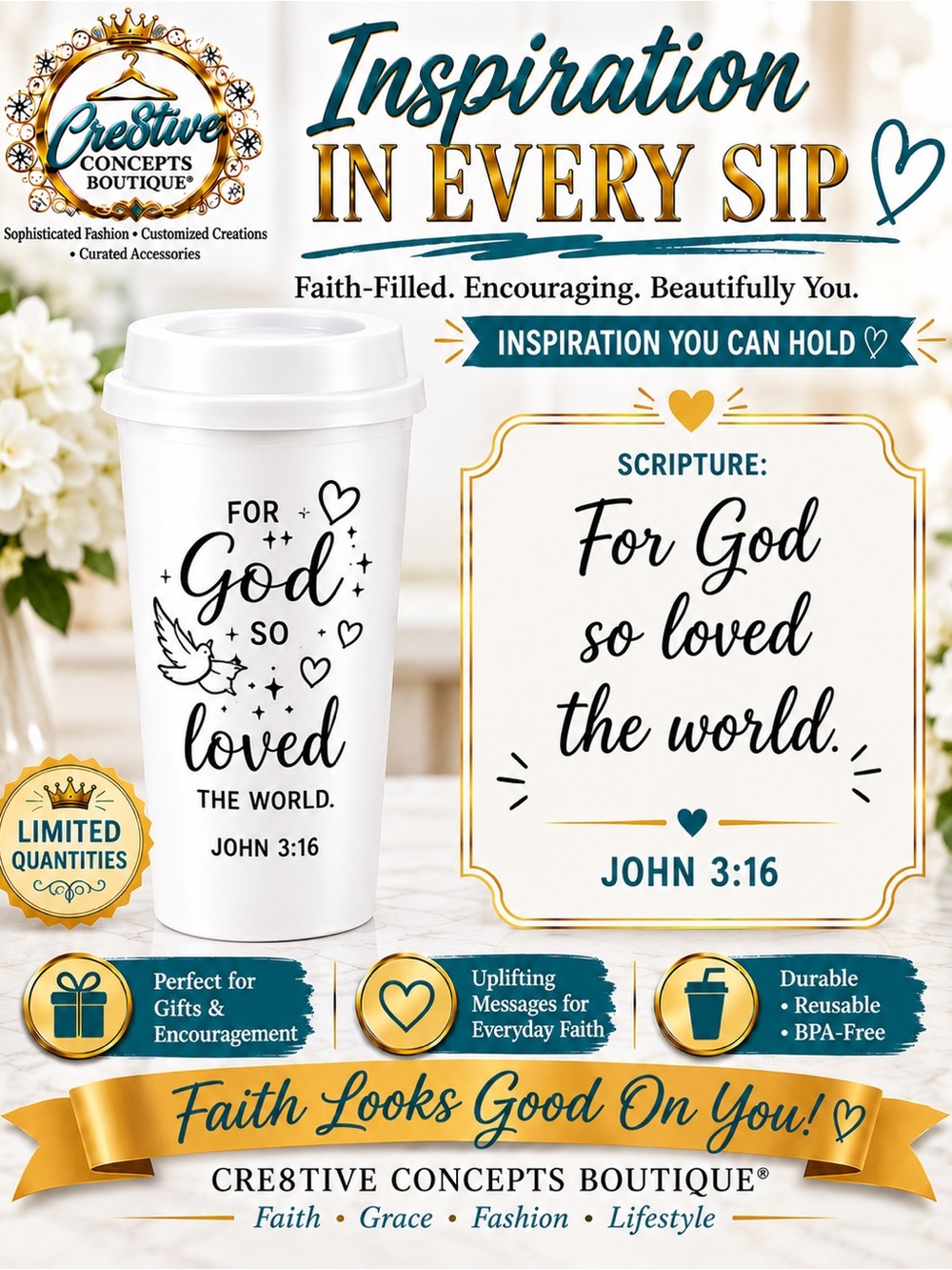 Inspirational Faith 16 oz Reusable Cup with Lid